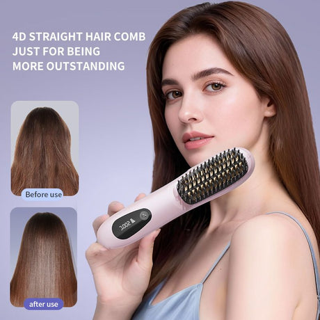 Black 4D Straight Hair Comb and Negative Ionic Styler with Dual MCH Ceramic Fast Heating, Anti-Scald Round Comb Teeth, 3 Levels Temp LCD Display and Charging Dock