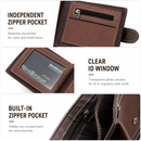 Coffee Mens Frosted PU Leather Trifold Wallet with Coin Zipper Pocket, Bill / Card Slots and ID Window, Australian Father's Day Gift