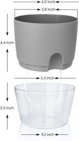 White Indoor Self Watering Planter Pot - 6 Inch Double Layer Rempvable Plastic Flower Pot with Extra Large Water Storage and Cotton Rope for All House Plants, Flowers, Herbs