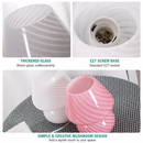 White Striped Retro All Glass Mushroom Table Lamp - American Style Creative Bedside Nightstand Ambient Light, AU Plug with 3-Color Switching
