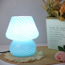 Blue Striped Retro All Glass Mushroom Table Lamp (2 Pack) - American Style Creative Bedside Nightstand Ambient Light, AU Plug with 3-Color Switching
