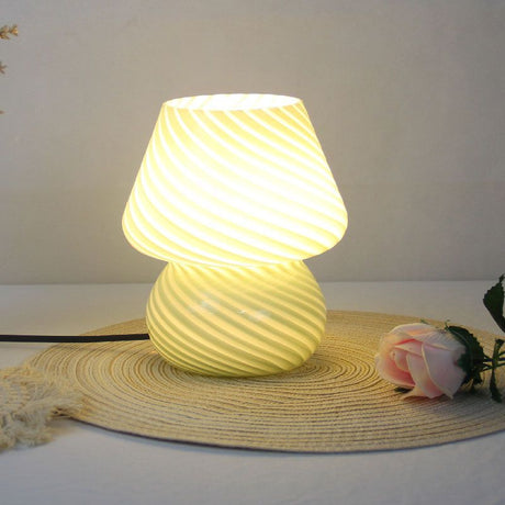 Green Striped Retro All Glass Mushroom Table Lamp (2 Pack) - American Style Creative Bedside Nightstand Ambient Light, AU Plug with 3-Color Switching
