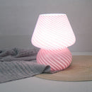 Pink Striped Retro All Glass Mushroom Table Lamp (2 Pack) - American Style Creative Bedside Nightstand Ambient Light, AU Plug with 3-Color Switching
