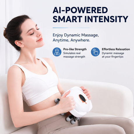 White 22-Head Electric Neck Back Massager with AI Dynamic Strength Adjustment and Soothing Red Light - Rechargeable Full Body Deep Tissue Fascia Gun, Mutifunction Hands-Free Operation