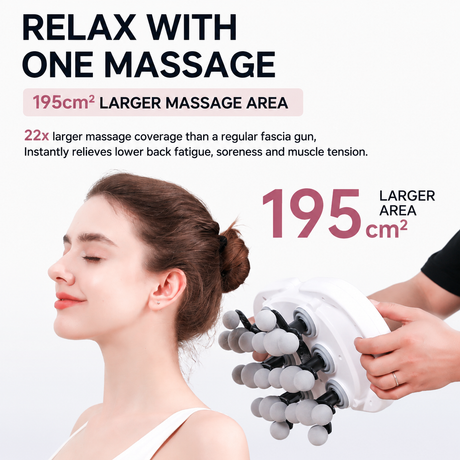 White 12-Head Electric Neck Back Massager with AI Dynamic Strength Adjustment and Soothing Red Light - Rechargeable Full Body Deep Tissue Fascia Gun, Mutifunction Hands-Free Operation
