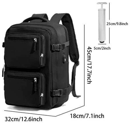 Grey 35L Vacuum Compression Travel Backpack with Manual Air Pump, Shoe Zone and 15.6
