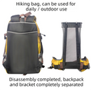 40L Grey Lightweight Outdoor Hiking Backpack with Detachable Suspended Frame & Rain Cover - Waterproof Travel Daypack, Multi-Pocket Storage and Gear Attachments for Trekking Camping Cycling Adventures