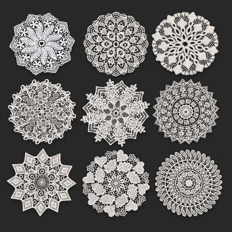 5.5 Inch Geometric Embroidered Lace Coaster (5 Pack) - Elegant Round Dining & Tea Table Mat Doily, Swirl Grass Style