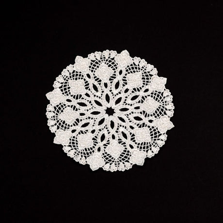 5.5 Inch Geometric Embroidered Lace Coaster (5 Pack) - Elegant Round Dining & Tea Table Mat Doily, Snow Leaf Style