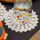 5.5 Inch Geometric Embroidered Lace Coaster (10 Pack) - Elegant Round Dining & Tea Table Mat Doily, Rose Style