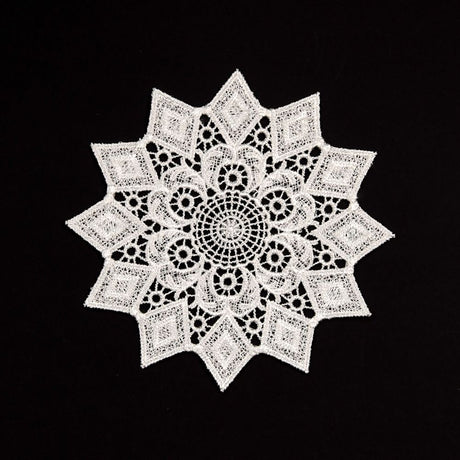 5.5 Inch Geometric Embroidered Lace Coaster (10 Pack) - Elegant Round Dining & Tea Table Mat Doily, Chestnut Leaf Style