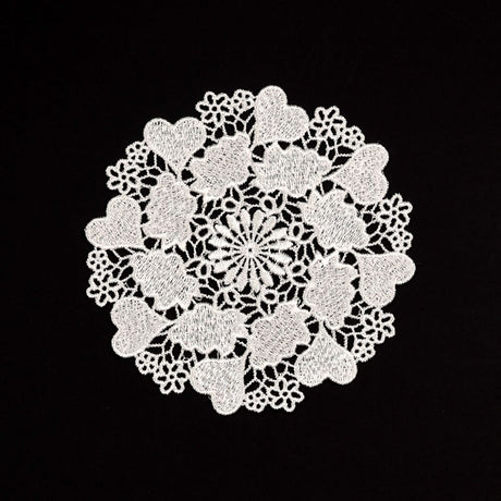 5.5 Inch Geometric Embroidered Lace Coaster (10 Pack) - Elegant Round Dining & Tea Table Mat Doily, Heart Cloud Style