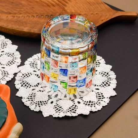 5.5 Inch Geometric Embroidered Lace Coaster (10 Pack) - Elegant Round Dining & Tea Table Mat Doily, Dreamscape Style