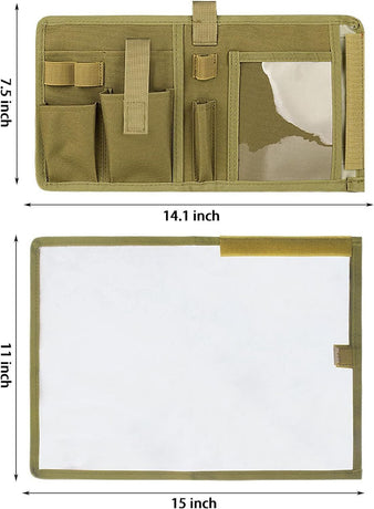 Khaki Mutifunctional Oxford Fabric Tactical Waterproof Map Pouch - MOLLE Military Admin Organizer & Notebook Sleeve