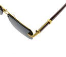 Square Rimless Diamond Cut Sunglasses with Black PU Leather Storage Case - Gold Frame Wood Grain Blue Sunscreen Glasses for Men & Women