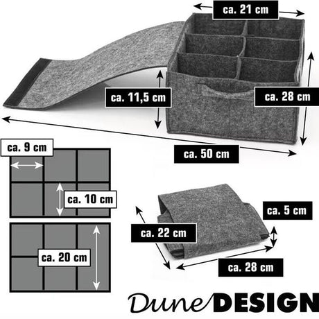 2 Piece Set of Grey Foldable Crockery & Mug Storage Organizer (Holds 8 Plates + 6 Mugs) - Felt Camping & Picnic Dinnerware Storage Box with Handle and Secure Closure