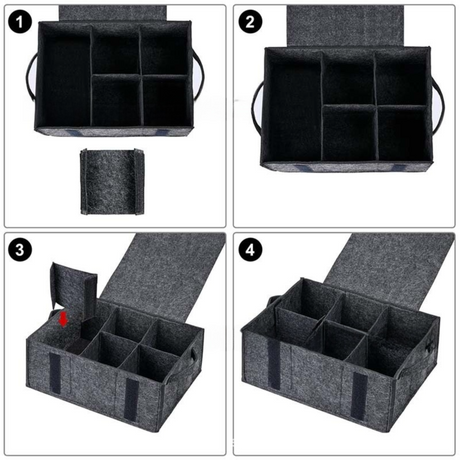 2 Pack Grey Foldable Mug Storage Organizer (Holds 6 Mugs) - Felt Camping & Picnic Dinnerware Storage Box with Handle and Secure Closure