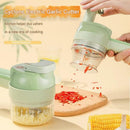 Green Multifunctional Electric Handheld Food Processor - ABS and PP with 201 Stainless Steel Blade - Rechargeable Vegetable Chopper Slicer Garlic Mincer with Cleaning Brush for Kitchen Prep