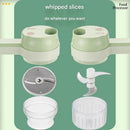 Green Multifunctional Electric Handheld Food Processor - ABS and PP with 201 Stainless Steel Blade - Rechargeable Vegetable Chopper Slicer Garlic Mincer with Cleaning Brush for Kitchen Prep