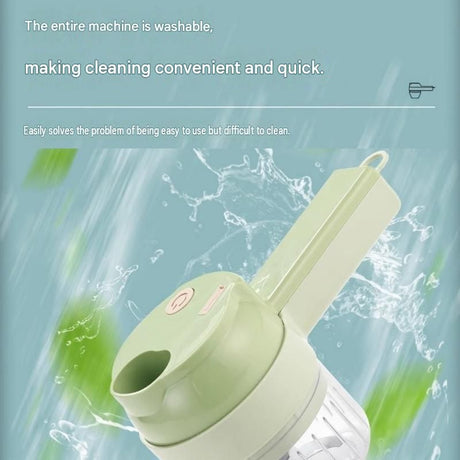 Green Multifunctional Electric Handheld Food Processor - ABS and PP with 201 Stainless Steel Blade - Rechargeable Vegetable Chopper Slicer Garlic Mincer with Cleaning Brush for Kitchen Prep