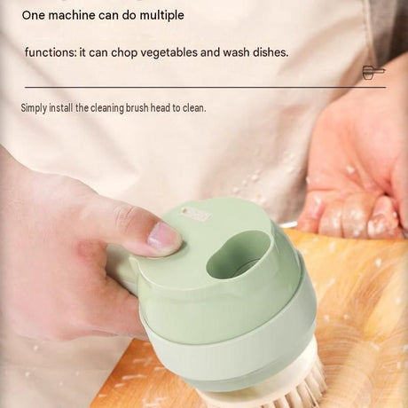 Green Multifunctional Electric Handheld Food Processor - ABS and PP with 201 Stainless Steel Blade - Rechargeable Vegetable Chopper Slicer Garlic Mincer with Cleaning Brush for Kitchen Prep