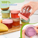 Pink lid 4oz Glass  Storage Jars with Leakproof Lids and Measurement Marks - BPA Free, Microwave and Dishwasher Safe, Ideal for Homemade Purees, Sauce, and Portion Control