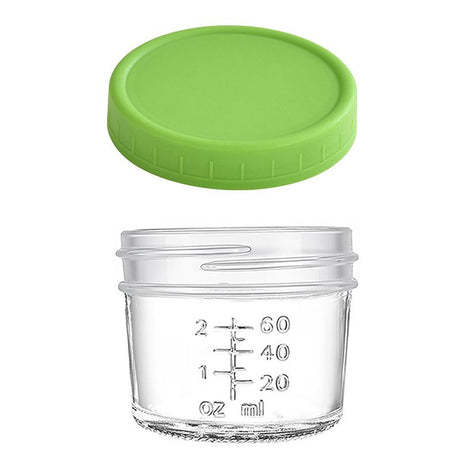 Green lid 4oz Glass  Storage Jars with Leakproof Lids and Measurement Marks - BPA Free, Microwave and Dishwasher Safe, Ideal for Homemade Purees, Sauce, and Portion Control