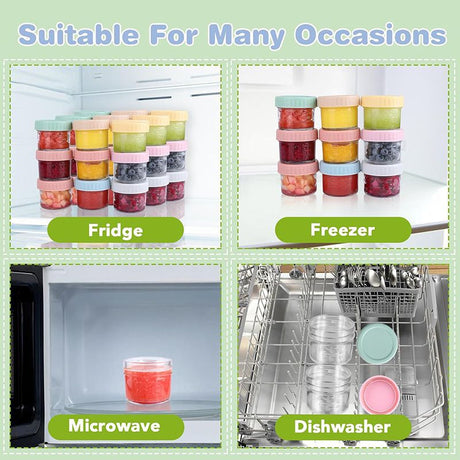 Yellow lid 4oz Glass  Storage Jars with Leakproof Lids and Measurement Marks - BPA Free, Microwave and Dishwasher Safe, Ideal for Homemade Purees, Sauce, and Portion Control