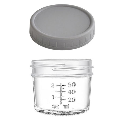 Grey lid 4oz Glass  Storage Jars with Leakproof Lids and Measurement Marks - BPA Free, Microwave and Dishwasher Safe, Ideal for Homemade Purees, Sauce, and Portion Control