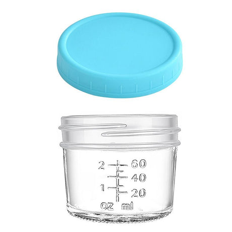 Light Blue lid 4oz Glass  Storage Jars with Leakproof Lids and Measurement Marks - BPA Free, Microwave and Dishwasher Safe, Ideal for Homemade Purees, Sauce, and Portion Control