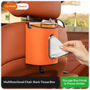 Brown Multifunctional Car Seat Back Tissue Box - ABS and Faux Leather - Phone Holder, Cup Holder, Storage Bin,  Universal Fit for Most Vehicles