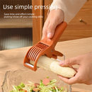 Green Multifunctional Fruit and Vegetable Slicer - Stainless Steel Blades, ABS Handle - One-Press Uniform Slicing for Banana, Cucumber, Ham, Kitchen Prep Tool with Hanging Hook