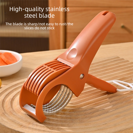 Green Multifunctional Fruit and Vegetable Slicer - Stainless Steel Blades, ABS Handle - One-Press Uniform Slicing for Banana, Cucumber, Ham, Kitchen Prep Tool with Hanging Hook