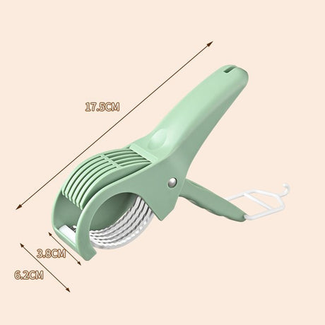 Green Multifunctional Fruit and Vegetable Slicer - Stainless Steel Blades, ABS Handle - One-Press Uniform Slicing for Banana, Cucumber, Ham, Kitchen Prep Tool with Hanging Hook