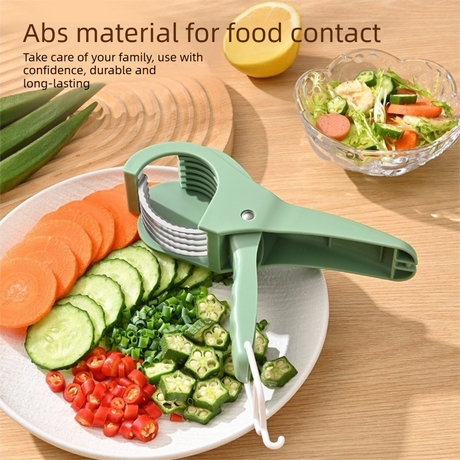 Red Multifunctional Fruit and Vegetable Slicer - Stainless Steel Blades, ABS Handle - One-Press Uniform Slicing for Banana, Cucumber, Ham, Kitchen Prep Tool with Hanging Hook