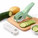 Home Fruit & Vegetable Peeling and Slicing Prep Set-White Folding Peeler and Green Fruit Slicer - Portable Stainless Steel Kitchen Tools for Camping, Home Use, and Travel