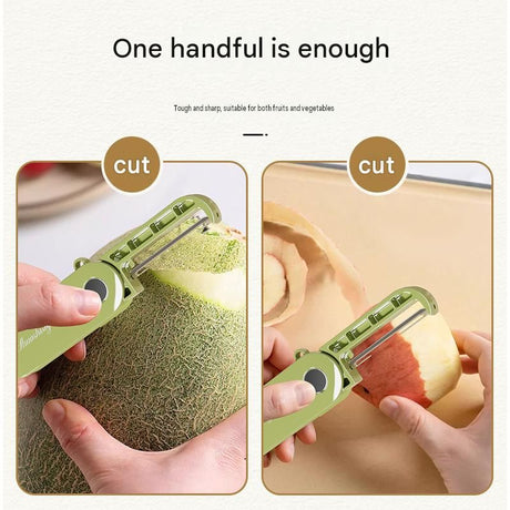 Home Fruit & Vegetable Peeling and Slicing Prep Set-Green Folding Peeler and Green Fruit Slicer - Portable Stainless Steel Kitchen Tools for Camping, Home Use, and Travel