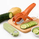 Home Fruit & Vegetable Peeling and Slicing Prep Set-Green Folding Peeler and Red Fruit Slicer - Portable Stainless Steel Kitchen Tools for Camping, Home Use, and Travel