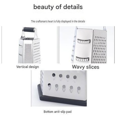 Multifunctional Six-Sided Box Vertical grater- TPR-sleeved handle - Stainless Steel Kitchen Tool with Non-Slip Base  for Vegetables, Cheese, and Potatoes