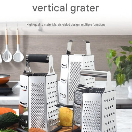 Multifunctional Six-Sided Box Vertical grater- Stainless steel flat handle - Stainless Steel Kitchen Tool with Non-Slip Base  for Vegetables, Cheese, and Potatoes