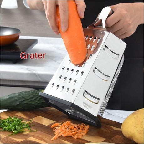 Multifunctional Six-Sided Box Vertical grater- Stainless steel flat handle - Stainless Steel Kitchen Tool with Non-Slip Base  for Vegetables, Cheese, and Potatoes
