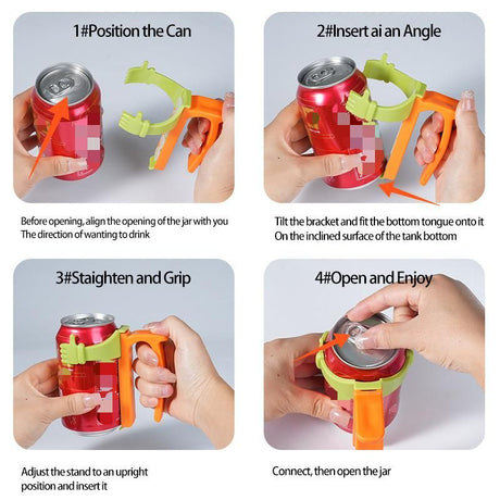 Green Soda Can Lid and Handle Holder Set - Anti-Overflow Plastic Cover with Straw and Suction Cup Grip for 12oz Cans, Portable Drink Accessory for Parties and Travel