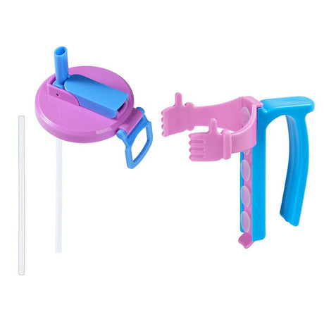 Purple Soda Can Lid and Handle Holder Set - Anti-Overflow Plastic Cover with Straw and Suction Cup Grip for 12oz Cans, Portable Drink Accessory for Parties and Travel