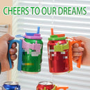 Purple Soda Can Lid and Handle Holder Set - Anti-Overflow Plastic Cover with Straw and Suction Cup Grip for 12oz Cans, Portable Drink Accessory for Parties and Travel
