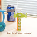 Green Soda Can Holder with Handle and Suction Cups - Portable Plastic Stand for 12oz Cans, Anti-Slip Grip for Parties, Camping, and Home Use