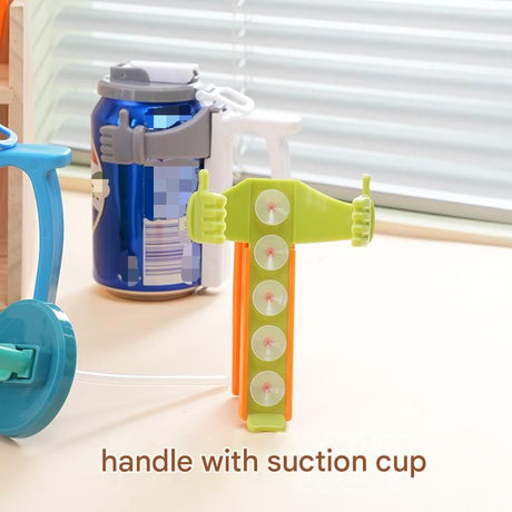 Green Soda Can Holder with Handle and Suction Cups - Portable Plastic Stand for 12oz Cans, Anti-Slip Grip for Parties, Camping, and Home Use