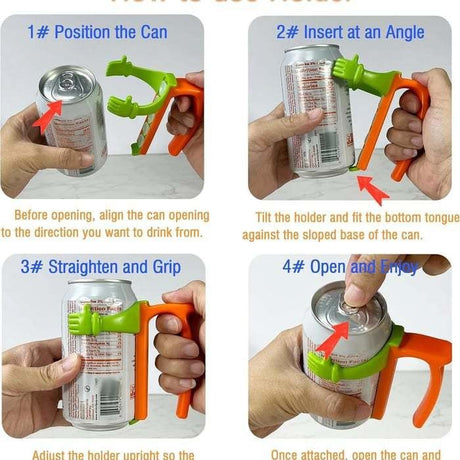 Green Soda Can Holder with Handle and Suction Cups - Portable Plastic Stand for 12oz Cans, Anti-Slip Grip for Parties, Camping, and Home Use