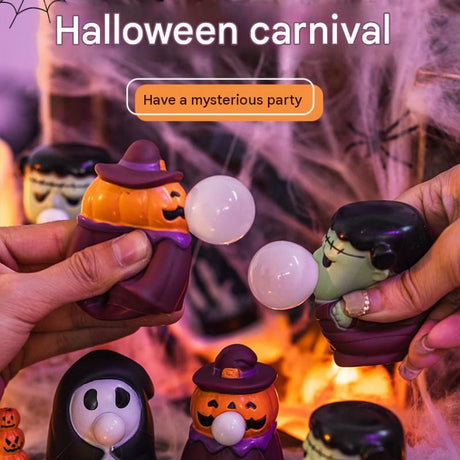 Halloween Squeeze Bubble Toy（Pumpkin witch）  - PVC Squishy Figures with Pop-Up Bubble, Cute Stress Relief Decor for  Party Favors and Desk Display