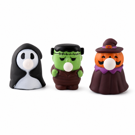 3 pce Halloween Squeeze Bubble Toy （Pumpkin witch and Ghost and Green Monster） - PVC Squishy Figures with Pop-Up Bubble, Cute Stress Relief Decor for  Party Favors and Desk Display