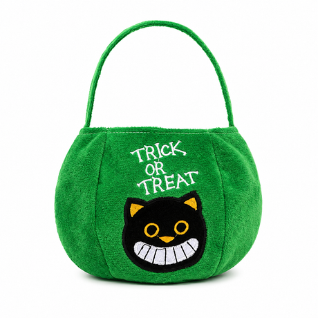 Green bag with black cat design - Plush Halloween Trick or Treat Candy Bag - Polyester  Tote with Embroidered Face, Lightweight Portable Goody Pouch for  Party Favors and Trick or Treating